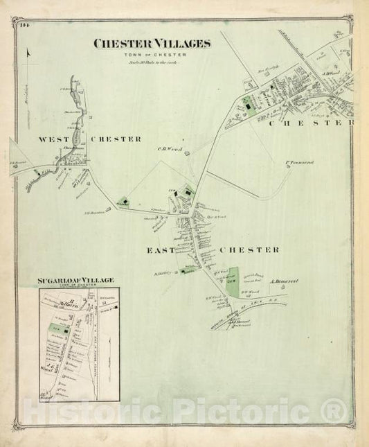 Historic Map - 1875 Orange County, New York (N.Y.), Chester Villages [Village]; Sugarloaf Village [Village] - Vintage Wall Art