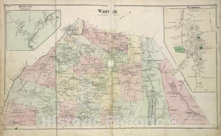 Historic Map - 1875 Orange County, New York (N.Y.), Bellvale [Village]; Warwick [Township]; Florida [Village] - Vintage Wall Art