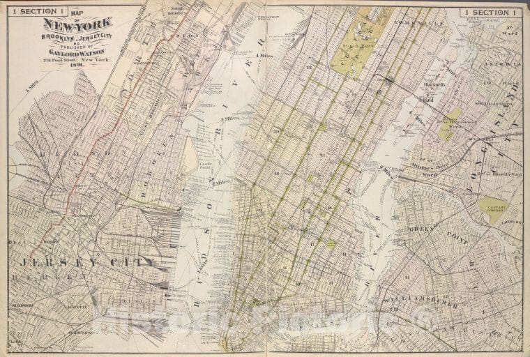 Historic 1891 Map - Map Of New York, Brooklyn, Jersey City &C. - Vintage Wall Art