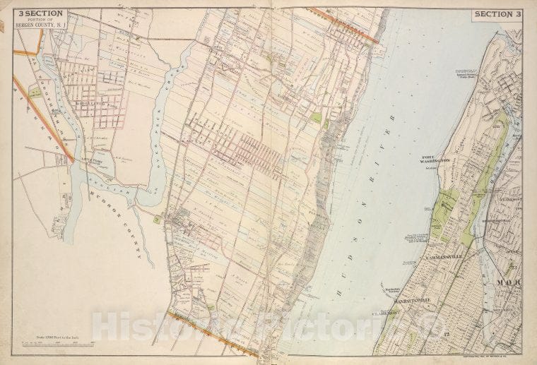 Historic Map - 1891 Hudson River Valley (N.Y. And N.J.), Portion Of Bergen County, N.J. - Vintage Wall Art