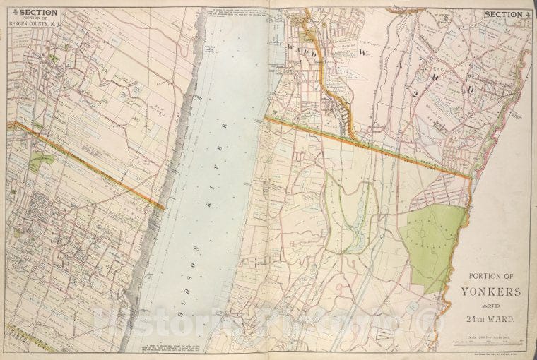 Historic 1891 Map - Portion Of Bergen County, N.J; Portion Of Yonkers And 24Th Ward - Vintage Wall Art
