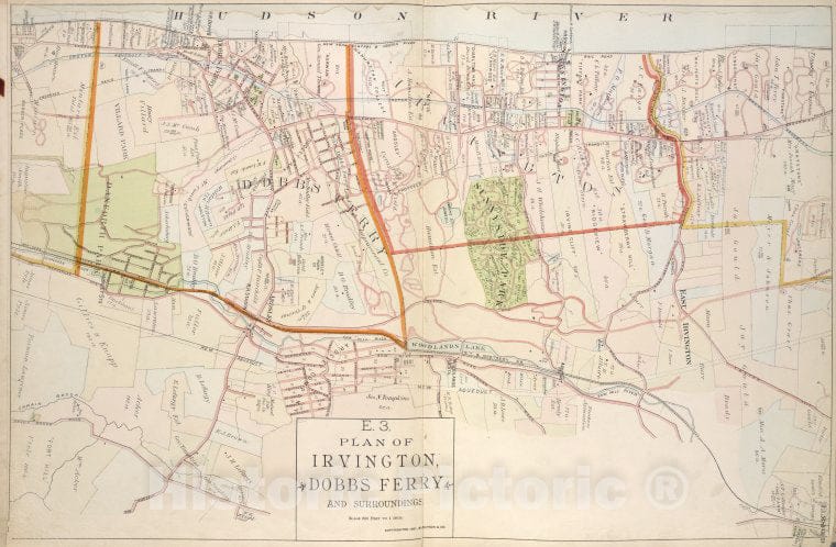 Historic 1891 Map - Plan Of Irvington, Dobbs Ferry And Surroundings. - Vintage Wall Art