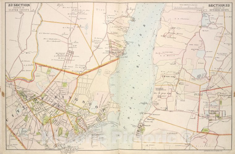 Historic 1891 Map - Portion Of Ulster County; Portion Of Dutchess County. - Vintage Wall Art, V5