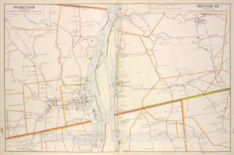Historic 1891 Map - Portion Of Albany & Greene County; Portion Of Rensselaer & Col - Vintage Wall Art