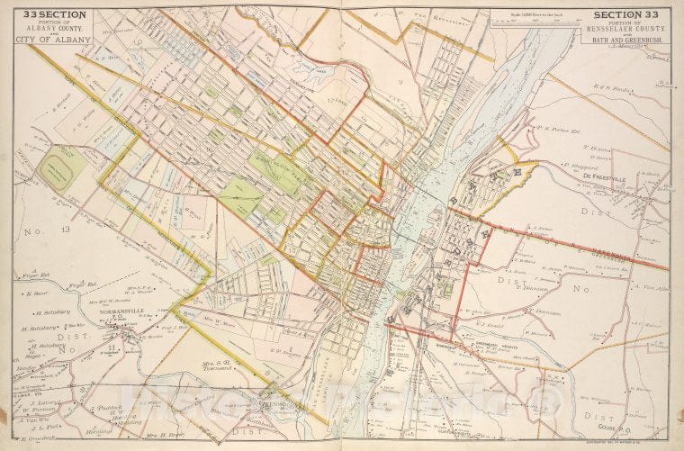 Historic 1891 Map - Portion Of Albany County. And City Of Albany; Portion Of Renss - Vintage Wall Art, V2