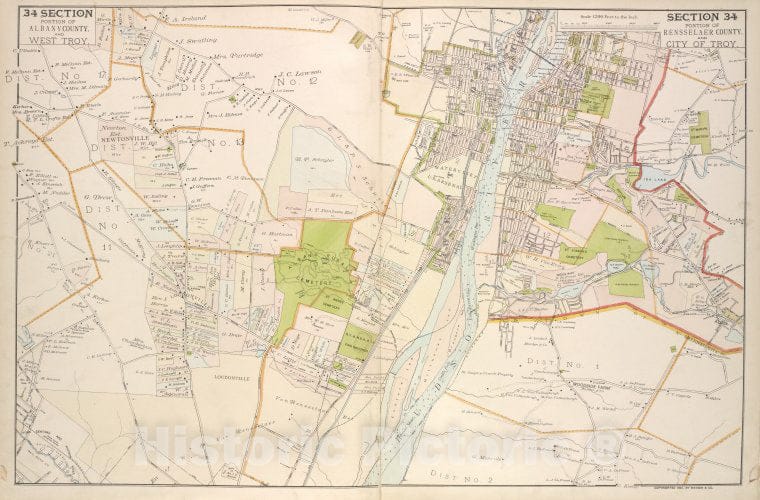 Historic 1891 Map - Portion Of Albany County. And West Troy; Portion Of Rensselaer - Vintage Wall Art