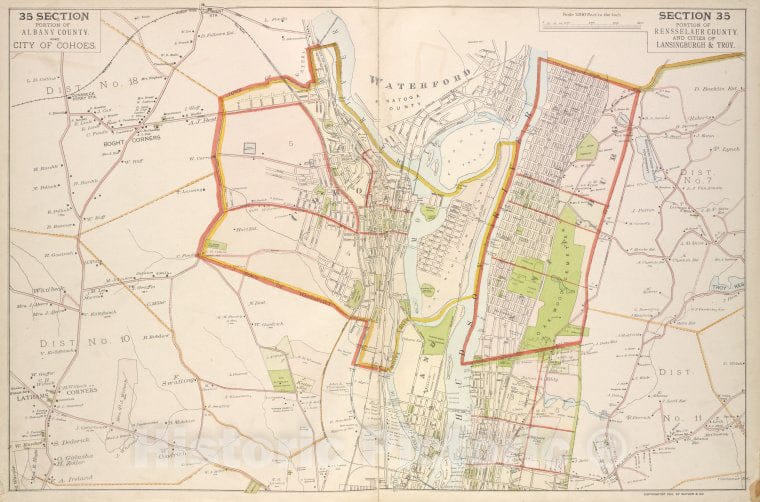 Historic 1891 Map - Portion Of Albany County. And City Of Cohoes; Portion Of Renss - Vintage Wall Art