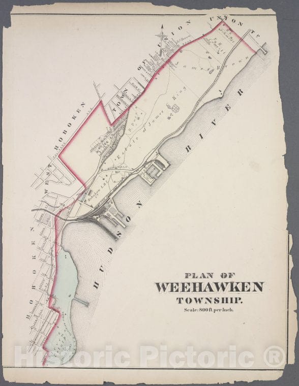 Historic Map - 1873 New Jersey (N.J.), Plan Of Weehawken Township. - Vintage Wall Art