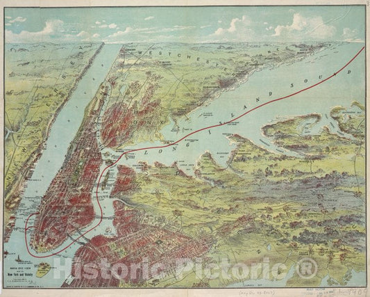 Historic Map - 1909 Bird'S Eye View Map Of New York And Vicinity - Vintage Wall Art