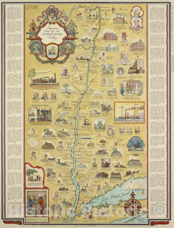 Historic 1937 Map - Romance Map Of The Hudson River Valley - Vintage Wall Art