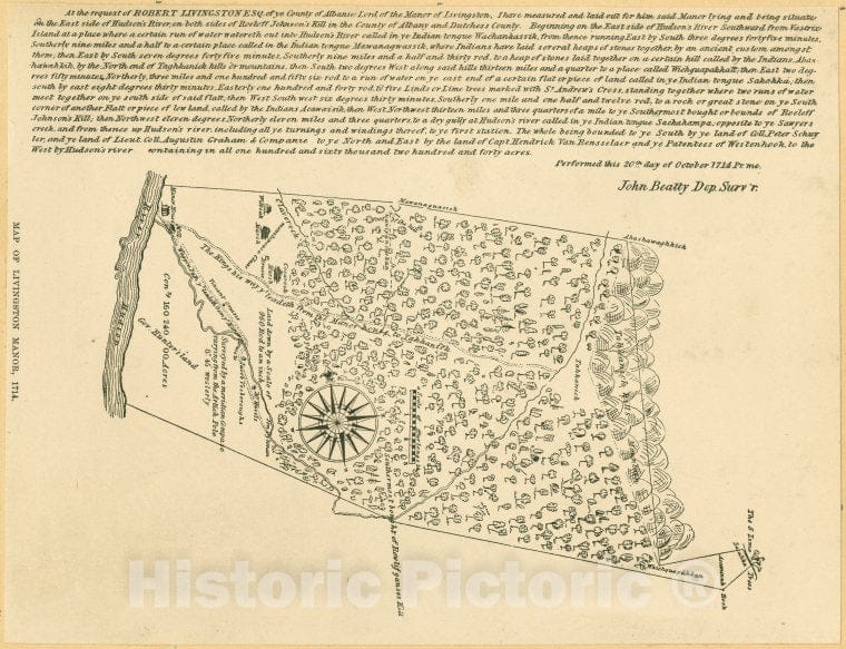 Historic 1893 Map - Map Of Livingston Manor, 1714 - Vintage Wall Art