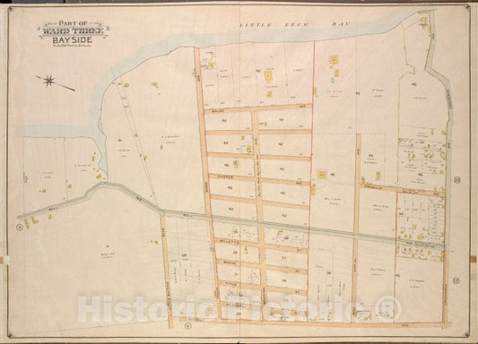 Historic 1908 Updated To 1913 Map - Queens, Vol. 3, Double Page Plate No. 16; Part Of Ward Three Bay - Vintage Wall Art