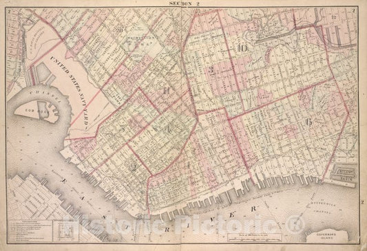 Historic Map - 1874 Brooklyn (New York, N.Y.) Double Page Section 2; [Including Wards 1, 2, 3, 4, 5, 6, 10,11, 20, 22] - Vintage Wall Art