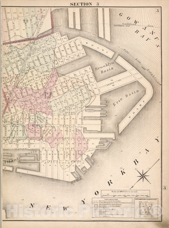 Historic 1874 Map - Brooklyn, Section 3; [Including Wards 12, 22] - Brooklyn (New York, N.Y.)- Farm Line Map Of The City Of Brooklyn - Vintage Wall Art