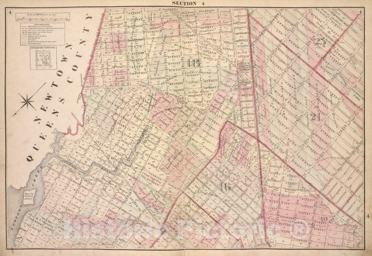 Historic Map - 1874 Brooklyn (New York, N.Y.) Double Page Section 4; [Including Wards 16, 18, 19, 21, 25] - Vintage Wall Art