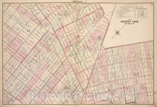 Historic Map - 1874 Brooklyn (New York, N.Y.) Double Page Section 5; [Including Wards 7, 9, 20, 22, 23] - Vintage Wall Art