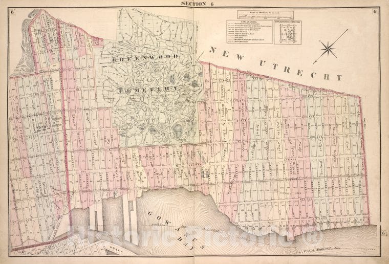 Historic Map - 1874 Brooklyn (New York, N.Y.) Double Page Section 6; [Including Wards 8, 22] - Vintage Wall Art