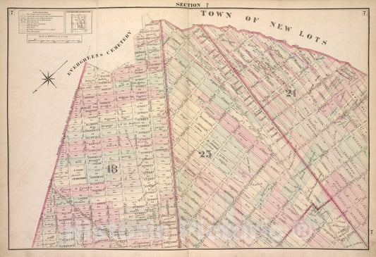 Historic Map - 1874 Brooklyn (New York, N.Y.) Double Page Section 7; [Including Wards 18, 24, 25] - Vintage Wall Art