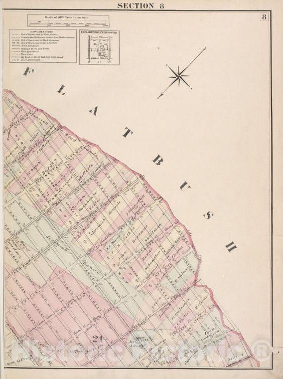 Historic 1874 Map - Brooklyn, Section 8; [Including Wards 24] - Brooklyn (New York, N.Y.)- Farm Line Map Of The City Of Brooklyn - Vintage Wall Art
