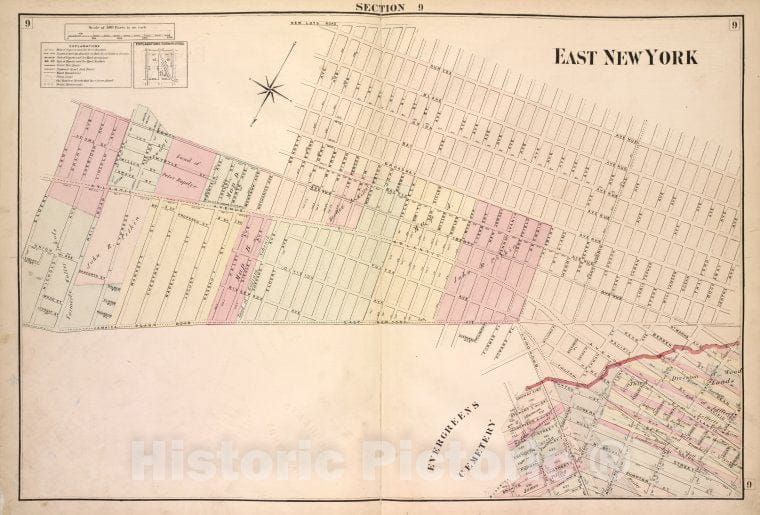 Historic Map - 1874 Brooklyn, (New York, N.Y.),Eldert Lane, Liberty Ave, Bennett Ave, New Lots Road, Duryea Ave, Centre Ave,Marks Ave, Saratoga Ave, Cooper Pl, Mc. - Vintage Wall Art