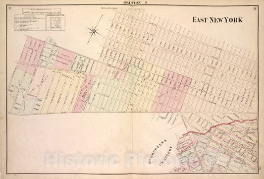 Historic Map - 1874 Brooklyn, (New York, N.Y.),Eldert Lane, Liberty Ave, Bennett Ave, New Lots Road, Duryea Ave, Centre Ave,Marks Ave, Saratoga Ave, Cooper Pl, Mc. - Vintage Wall Art