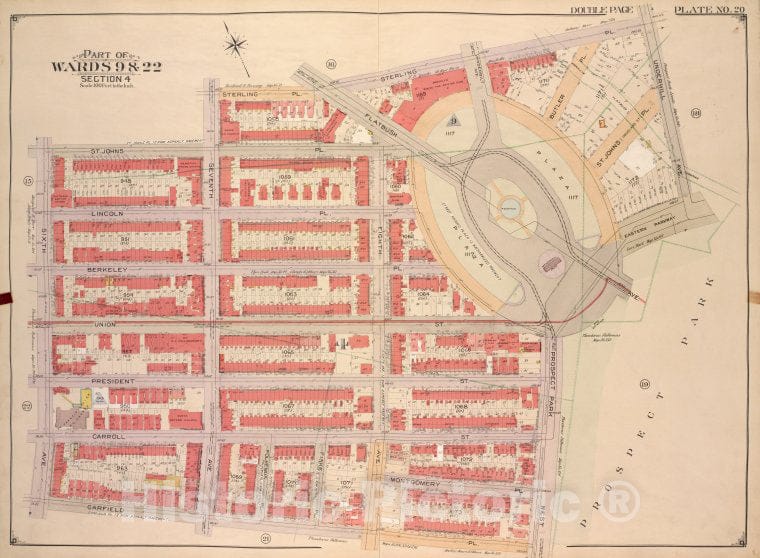 Historic Map - 1903 Brooklyn, (New York, N.Y.), Sterling Pl, Underhil Ave, Eastern Parkway, Prospect Park West; Including Garfield Pl, 6Th Ave, St. Johns Pl, Vintage Wall Art