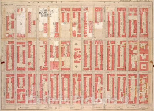 Historic Map - 1903, Brooklyn (New York, N.Y.) Vol. 1, Plate No. 21; Part Of Ward 22, Section 4; [Prospect Park West, 13Th St; ] - Vintage Wall Art