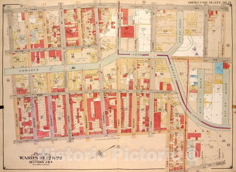 Historic Map - 1903, Brooklyn (New York, N.Y.) Vol. 1, No. 23; Part Of Wards 10, 12 & 22, Section 2 & 4; [Bounded By 3Rd Ave, 7Th St, Smith St; ] - Vintage Wall Art