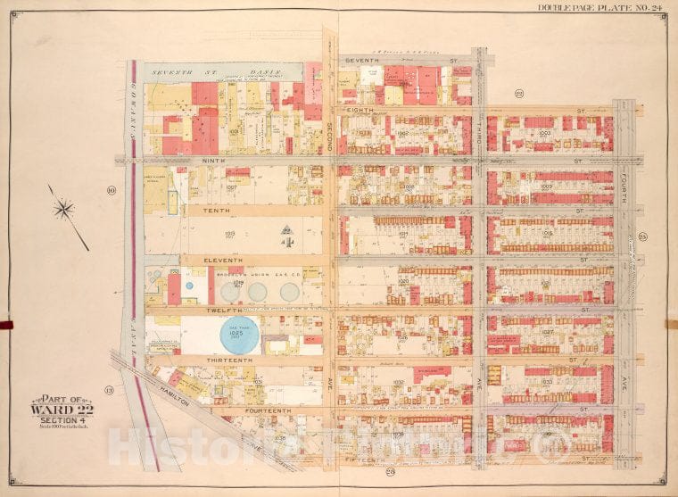 Historic Map - 1903, Brooklyn (New York, N.Y.) Vol. 1, No. 24; Part Of Wards 22, Section 4; [Bounded By 7Th St, 8Th St, 4Th Ave; ] - Vintage Wall Art