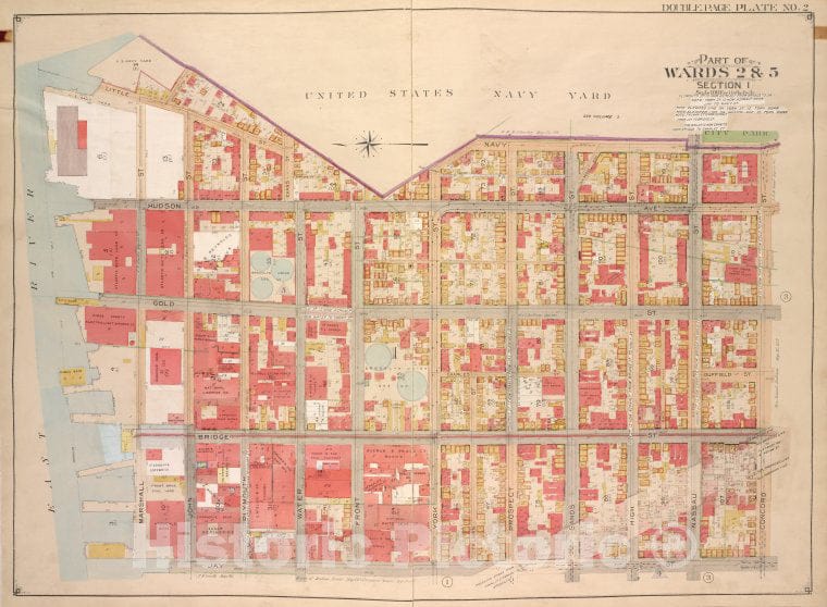 Historic Map - 1903, Brooklyn (New York, N.Y.) Part Of Wards 2 & 5, Section 1; [Little St, Evans St, Hudson Ave, Navy St; Concord St, Jay St, Marshall St.] - Vintage Wall Art