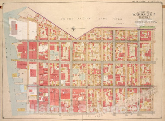 Historic Map - 1903, Brooklyn (New York, N.Y.) Part Of Wards 2 & 5, Section 1; [Little St, Evans St, Hudson Ave, Navy St; Concord St, Jay St, Marshall St.] - Vintage Wall Art