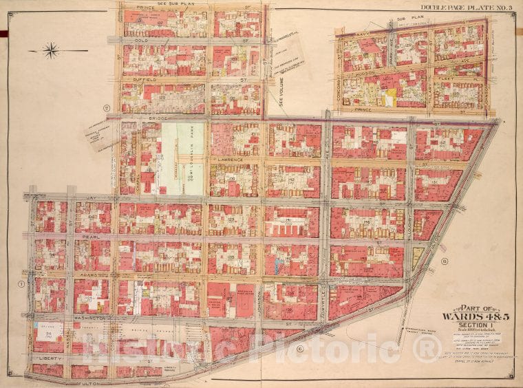 Historic Map - 1903 Brooklyn, (New York, N.Y.),Prince St Johnson St Bridge St Fulton St; High St Jay St Concord St, Concord St Navy St Pork Ave, Huds - Vintage Wall Art