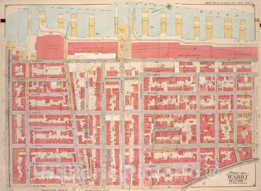 Historic Map - 1903, Brooklyn (New York, N.Y.) Part Of Wards 1, Section 1; [Atlantic Ave, Furman St, Columbia Heights; Cranberry St, Fulton St, Clinton St.] - Vintage Wall Art
