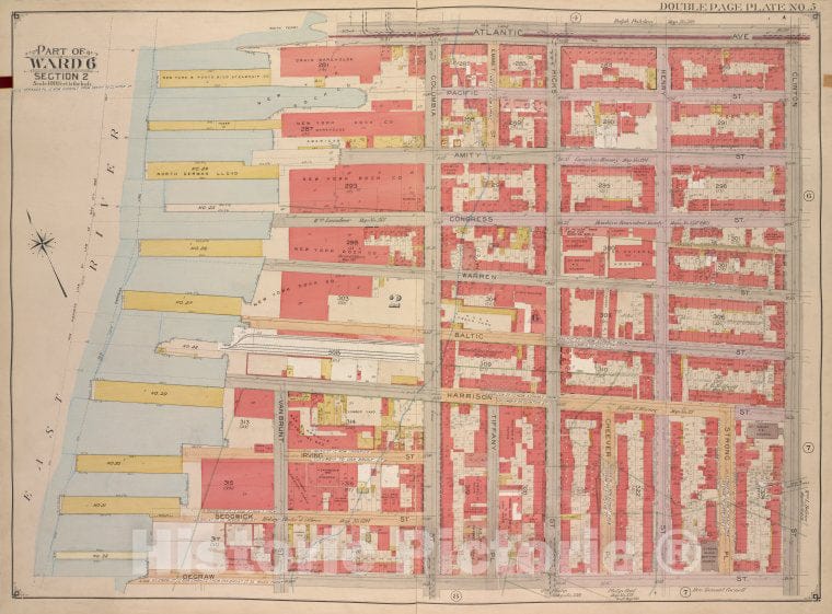 Historic Map - 1903 Brooklyn, (New York, N.Y.),Atlantic Ave, Clinton St Degraw St Sedgwick St Van Brunt St; Baltic St Warren St Congress St Amity St Pacif - Vintage Wall Art