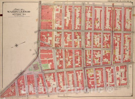 Historic Map - 1903, Brooklyn (New York, N.Y.) Vol. 1, Double Plate No. 6; Part Of Wards 1, 3, 6 & 10, Sections 1 & 2; [Bounded By Hoyt St, Warren St; ] - Vintage Wall Art