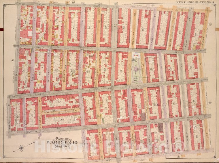 Historic Map - 1903, Brooklyn (New York, N.Y.) Vol. 1, No. 7; Part Of Wards 6 & 10, Section 2; [Bounded By Hoyt St, 4Th St, 3Rd Pl, Hemry St; ] - Vintage Wall Art