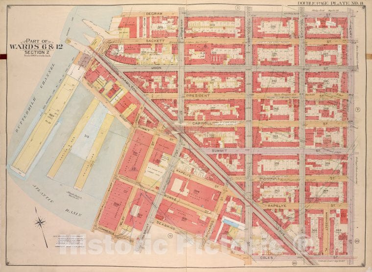 Historic Map - 1903 Brooklyn, (New York, N.Y.), Degraw St Henry St Coles St Seabring St Van Brunt St Commerce St; Including Commercial Wharf Conover St Indi - Vintage Wall Art