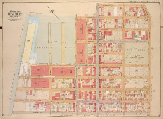 Historic Map - 1903 Brooklyn, (New York, N.Y.),Commerce St Seabring St Columbia St Dwight St Dkeman St; Wolcott St Sullivan St King St Clinton Wharf, Comm - Vintage Wall Art