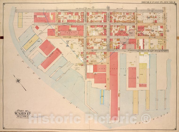 Historic Map - 1903 Brooklyn (New York, N.Y.) Vol. 1, Plate No. 11; Part Of Ward 12, Section 2; [Dikeman St, Dwight St; Including Eire Basin, Upper Bay] - Vintage Wall Art