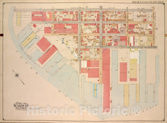 Historic Map - 1903 Brooklyn (New York, N.Y.) Vol. 1, Plate No. 11; Part Of Ward 12, Section 2; [Dikeman St, Dwight St; Including Eire Basin, Upper Bay] - Vintage Wall Art