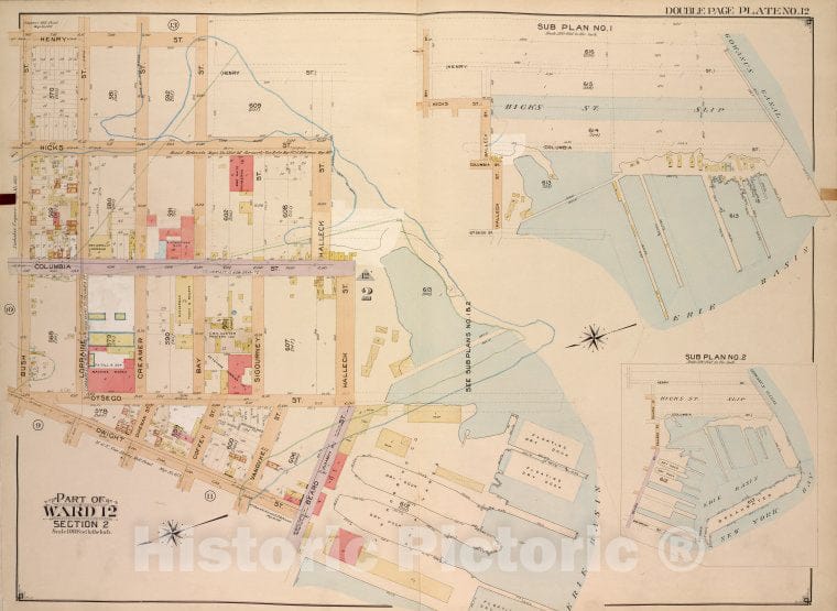 Historic Map - 1903 Brooklyn, (New York, N.Y.),Henry St Hicks St Bay St; Including Halleck St Erie Basin, Beard St. (Elizabeth St.), Dwight St Bush St.No. 1; - Vintage Wall Art