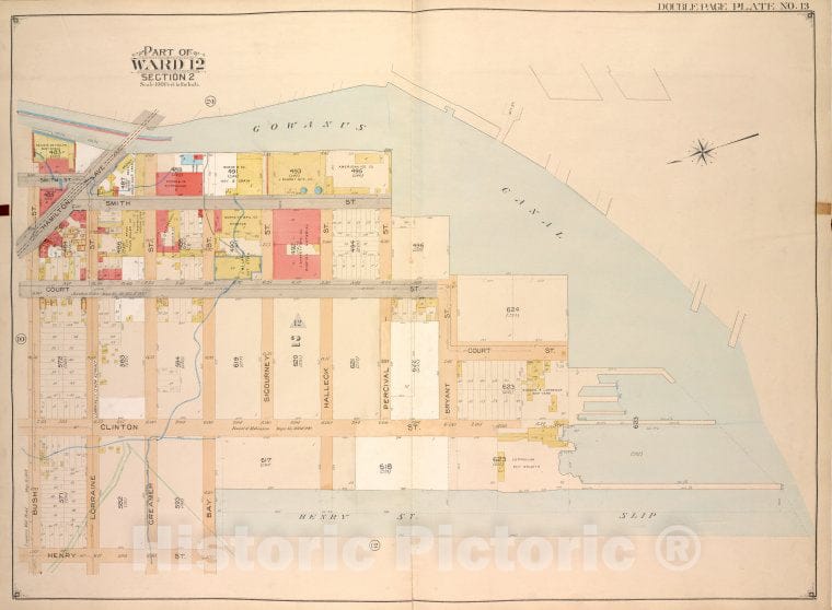 Historic Map - 1903, Brooklyn (New York, N.Y.) Vol. 1, No. 13; Part Of Ward 12, Section 2; [Bounded By Gowanus Canal, Henry St, Bush St; ] - Vintage Wall Art