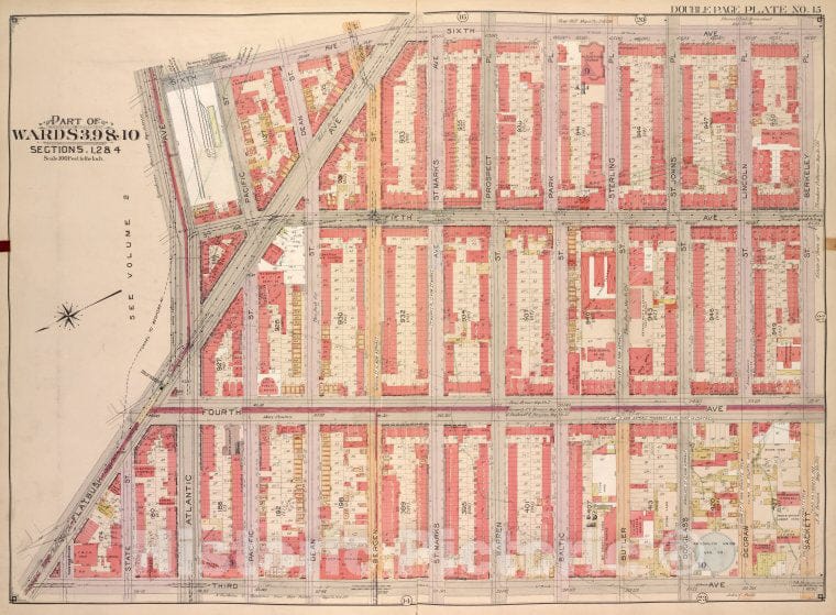 Historic Map - 1903, Brooklyn (New York, N.Y.) Part Of Wards 3, 9 & 10, Section 1, 2 & 4; [6Th Ave, Berkeley Pl, Sackett St; 3Rd Ave, Flatbush Ave, Atlantic Ave. - Vintage Wall Art