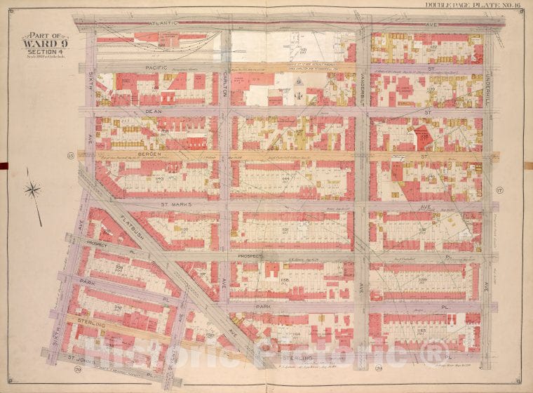 Historic Map - 1903, Brooklyn (New York, N.Y.) Part Of Ward 9, Section 4; [Atlantic Ave, Underhill Ave, Sterling Pl, St. John Pl; Flatbush Ave, 7Th Ave, 6Th Ave. - Vintage Wall Art