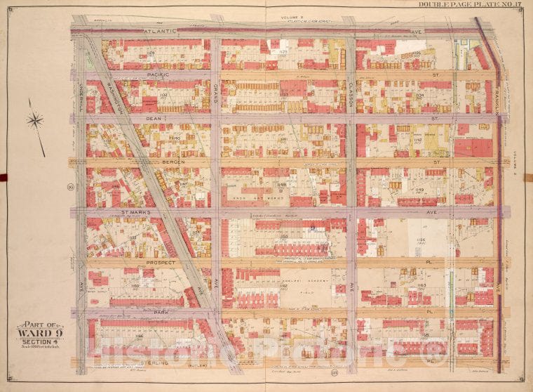Historic Map - 1903, Brooklyn (New York, N.Y.) Vol. 1, Plate No. 17; Part Of Ward 9, Section 4; [Bounded By Atlantic Ave, Franklin Ave; ] - Vintage Wall Art