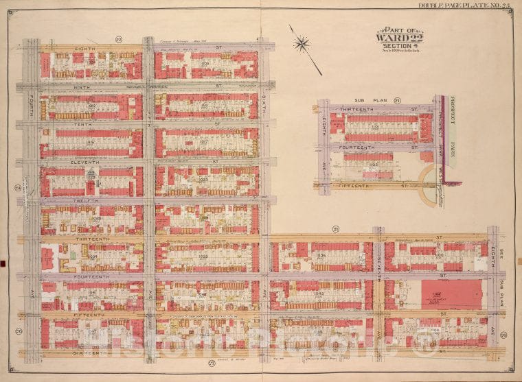 Historic Map - 1903 Brooklyn, (New York, N.Y.), Bounded By 8Th St 6Th Ave, 13Th St; Including 8Th Ave, 16Th St 4Th Ave; - Vintage Wall Art