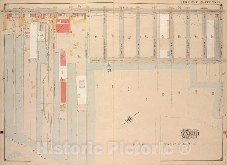 Historic Map - 1903 Brooklyn (New York, N.Y.) Vol. 1, Plate No. 29; Part Of Ward 8, Section 3; [3Rd Ave, 36Th St; Including 2Nd Ave, Gowanus Canal] - Vintage Wall Art