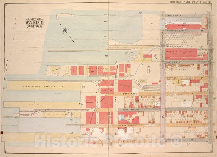 Historic Map - 1903, Brooklyn (New York, N.Y.) Vol. 1, No. 31; Part Of Ward 8, Section 3; [Bounded By 36Th St, 3Rd Ave, 44Th St, 43Rd St; ] - Vintage Wall Art