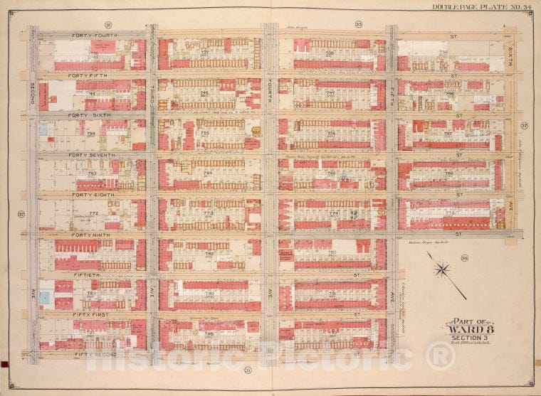 Historic Map - 1903, Brooklyn (New York, N.Y.) Vol. 1, Plate No. 34; Part Of Ward 8, Section 3; [Bounded By 44Th St, 6Th Ave, 49Th St; ] - Vintage Wall Art