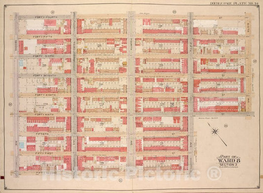 Historic Map - 1903, Brooklyn (New York, N.Y.) Vol. 1, Plate No. 34; Part Of Ward 8, Section 3; [Bounded By 44Th St, 6Th Ave, 49Th St; ] - Vintage Wall Art